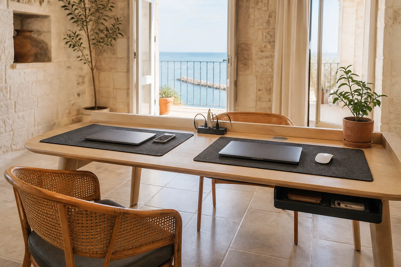 Organized shared family desk in Bari